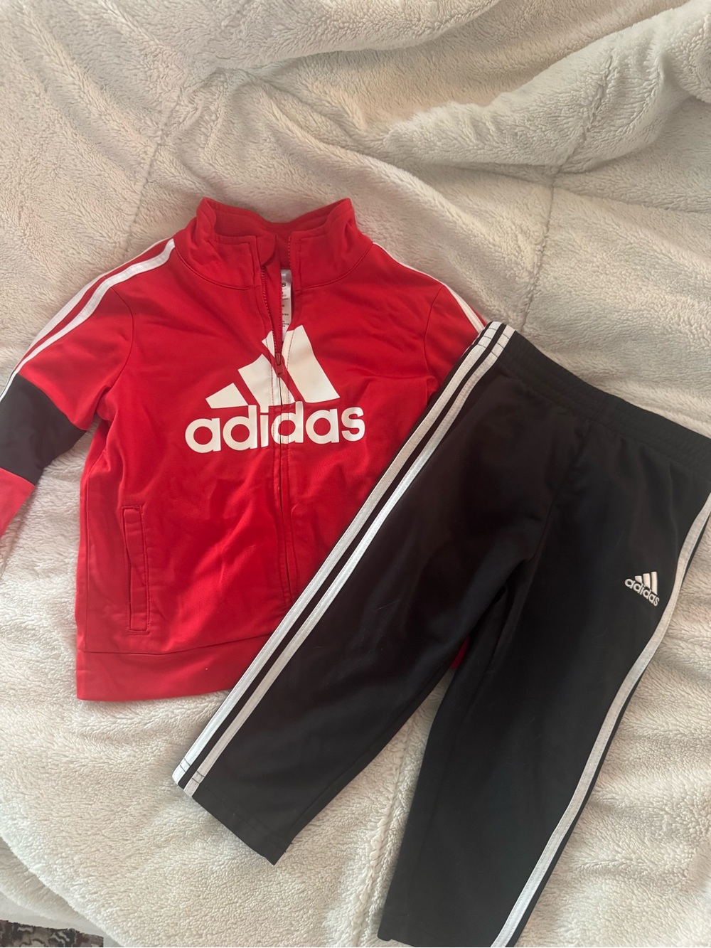 adidas Red and Black Kids Zip Jacket with Pants